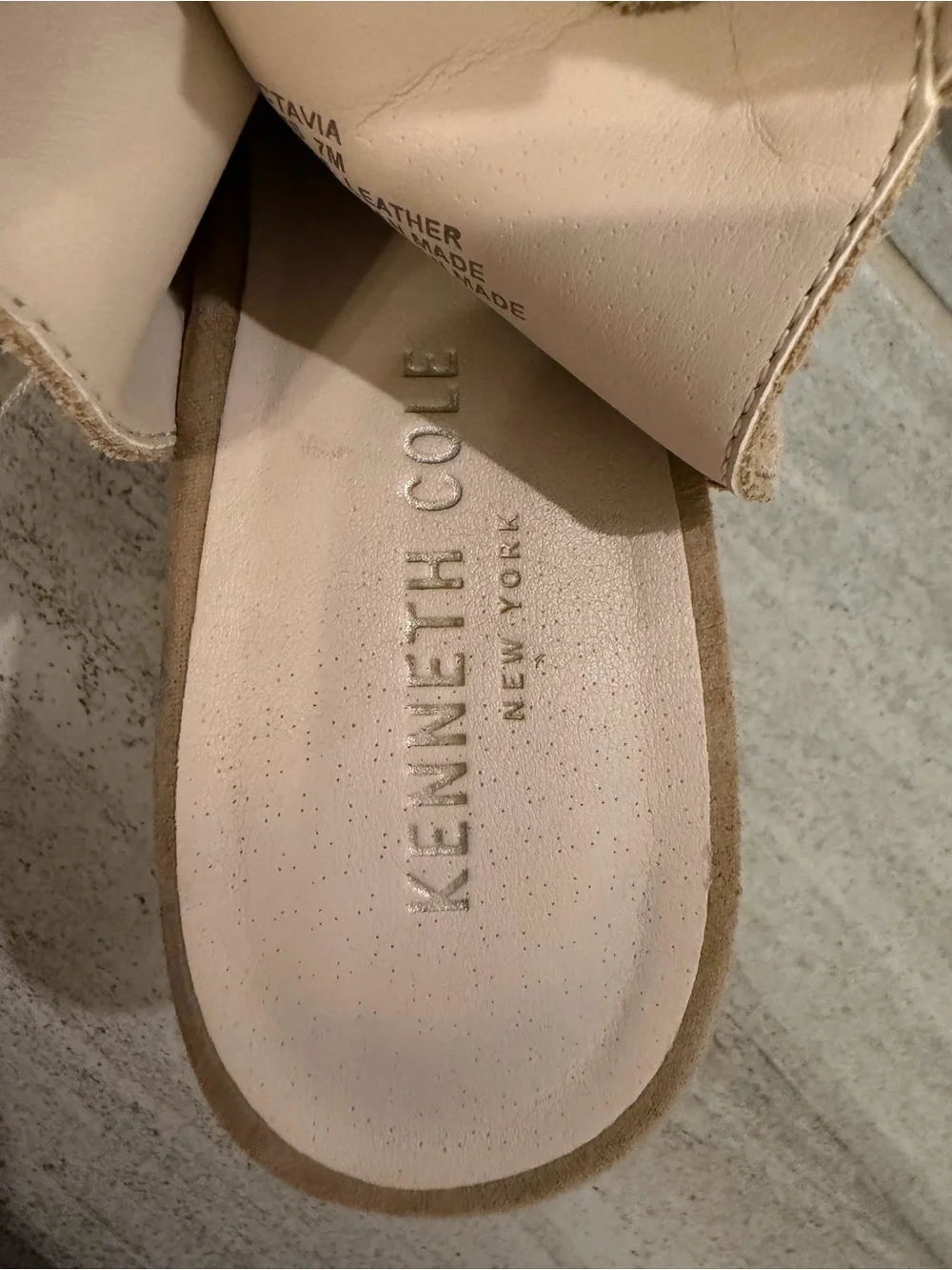 Kenneth Cole Beige Suede Open-Toe Wedge Sandals with Buckle
